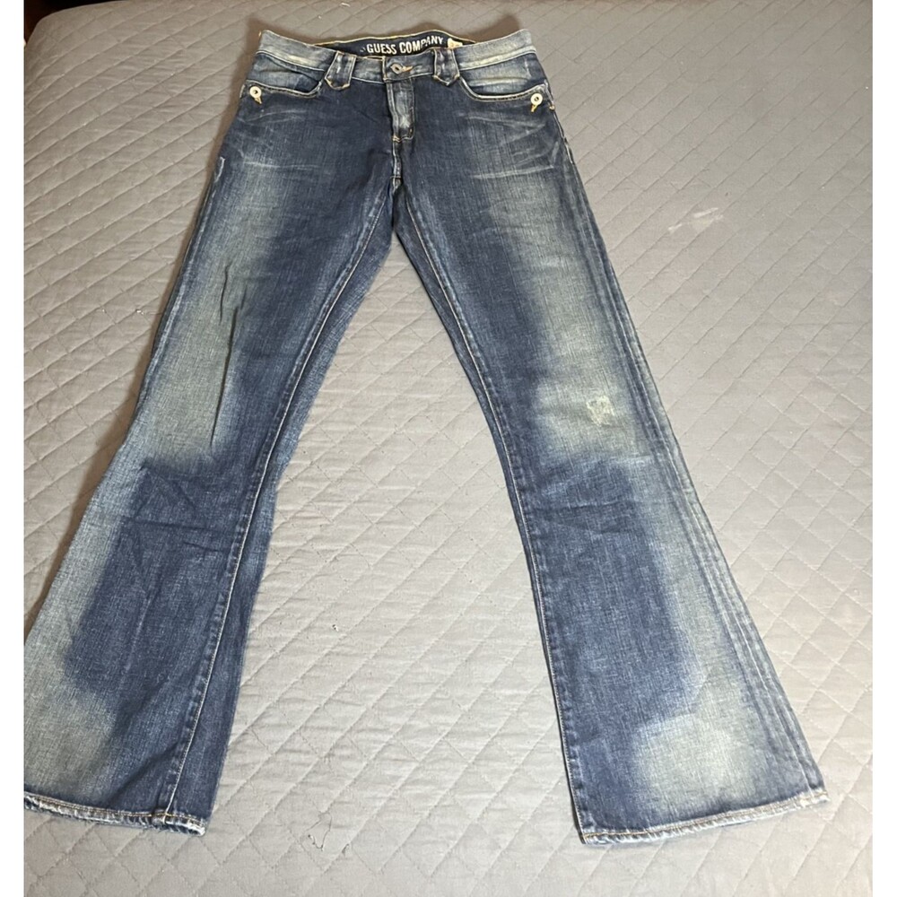 Vintage Guess Company Men's 32 Bootcut Distressed Y2K Blue Denim Jeans